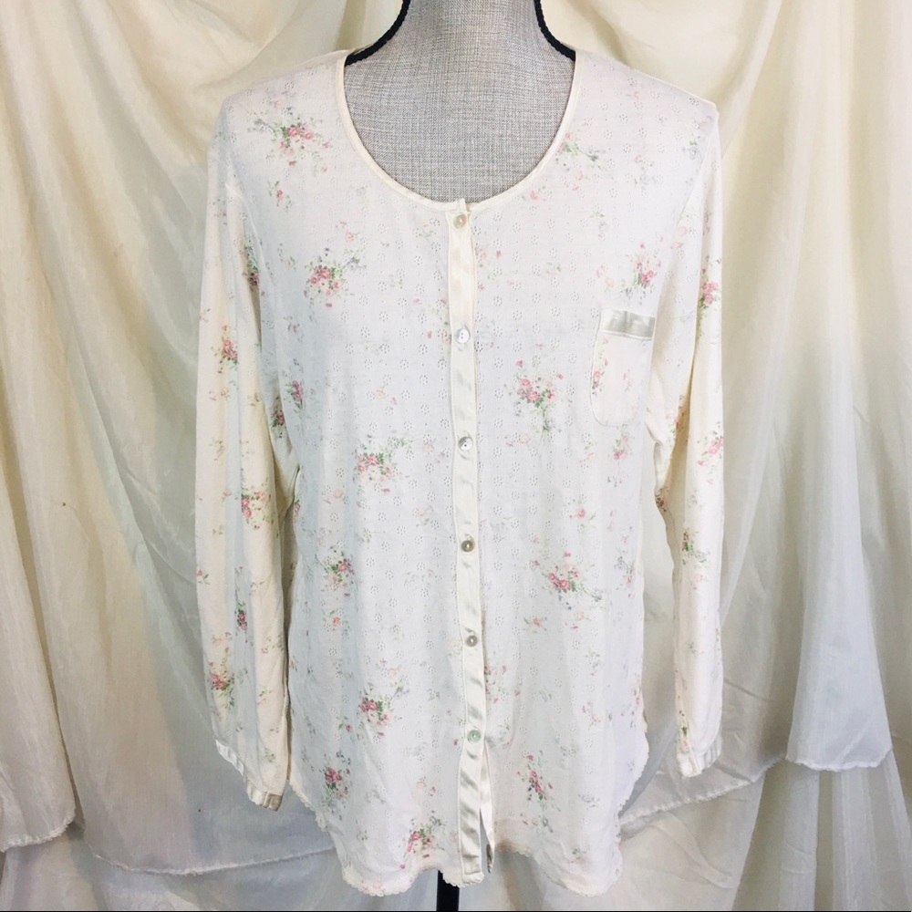 Y2K Carole Hochman Size Medium M Button Doown Long Sleeve Pajama Top Cottagecore